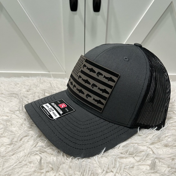 Laser engraved American flag fish. Richardson 112 trucker hat. - Picture 1 of 2